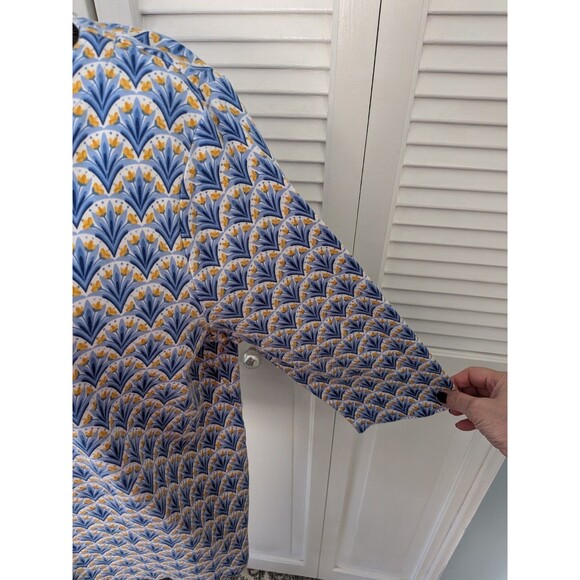 Croft & Barrow Top 3/4 Sleeve Blouse Shirt Women's XXL Cotton Blue Yellow Tulips - Picture 4 of 9